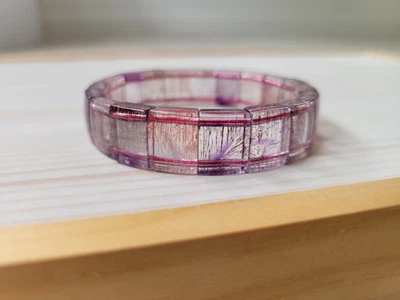 Pulsera de cuentas rectangulares de cuarzo natural Super 7 rutilado cristal 13 mm Foto 1 de 4