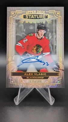 AUTO RC 22-23 Upper Deck Stature Alex Vlasic ROOKIE AUTO #/199 Chicago Blackhawk - Image 1 of 2