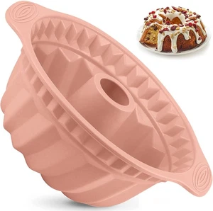 Sartenes para pasteles de silicona de 9,5 pulgadas, sartén para pasteles estriada antiadherente con mango resistente, aprox. - Imagen 1 de 9