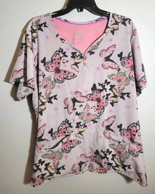 Healing Hands Women's Size 3X Plus Butterflies  Scrub Top Nurse Healthcare - Image 1 of 4
