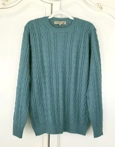 Peruvian Link Teal Alpaca Cable Knit Long Sleeve Crew Neck Sweater Mens Large - Picture 1 of 3