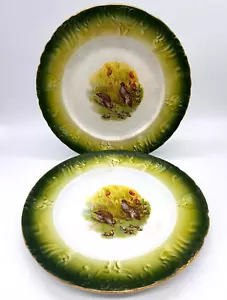 c.1893 Set of 2 Wheeling Pottery Partridge Game Birds Dinner Plates La Belle - Picture 1 of 13