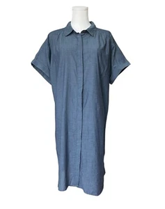 Abito midi J.Jill Pure Jill con bottoni davanti Chambray L nuovo con etichette Preppy Coastal Lagenlook - Foto 1 di 12