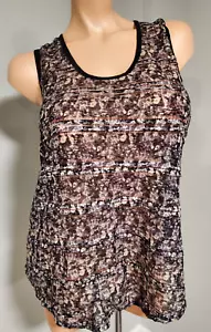 BKE Boutique Floral Multicolor Striped Halter Tank Top Black Trim Sz XL ~ NICE! - Picture 1 of 6