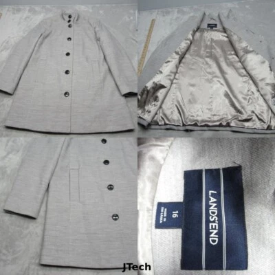 Chaqueta Abrigo Lands End Pea Mujer 16 Gris Forrado Bolsillos Botón Frontal Blazer * Foto 1 de 4