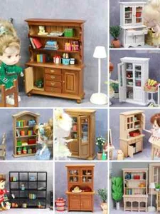 1/12 Scale Miniature Wooden Shelves - Bookcase, Classical Wardrobe Cabinet - Picture 1 of 51