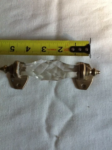 ANTIQUE large clear door handle of brass and cut glass Cover