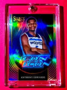 Anthony Edwards RARE MINT SILVER REFRACTOR NEON ICON PANINI SELECT PRIZM INSERT! - Picture 1 of 8