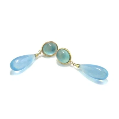 Aquamarin-Ohrringe Trasparente Blu, 36 Carati, Lungo Pendente 585-Gelbgold, Neu - Immagine 1 di 4