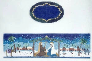 Funda Scully Nativity Oval Hinged Box Christmas Handpainted Needlepoint Canvas - Picture 1 of 3