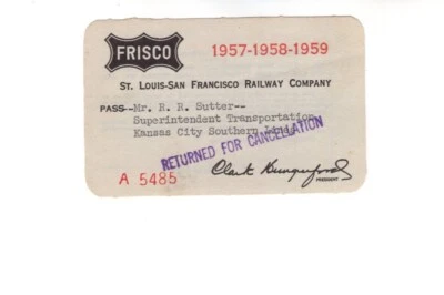 1957 - 1959 SLSF / Frisco / St Louis San Francisco Railroad Annual Pass - Image 1 of 2