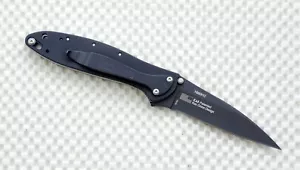 1660H3 Kershaw Leek Knife plain Blade Flag Logo Black scales assisted NEW Blem - Picture 1 of 3