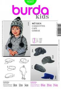 Burda Sewing Pattern 9507 Childs Boys Girls Hats Caps Size 50-54cm