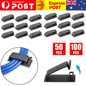 50/100X Adhesive Cord Management Cable Clips Black Wire Holder Organizer Clamp A - Picture 1 of 7