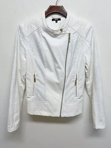 Tesoro Moda Leather ? Jacket Women Zip Snap White Jacket Size Medium - Picture 1 of 6