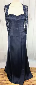 Abito formale senza spalline Liancarlo Couture blu navy con perline in organza di seta - 8 - Foto 1 di 22