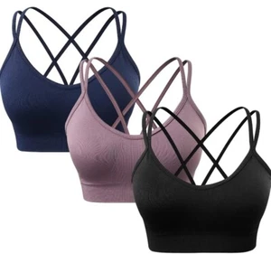 Women's Cross Back Sport Bras,Padded Strappy Criss Cross Cropped Bras for Yoga W - Picture 1 of 8