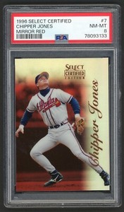 CHIPPER JONES 1996 SELECT CERTIFIED BASEBALL #7 "MIRROR RED" CARD *90 MADE PSA 8