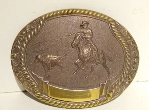 Vintage Steven L. Knight 1980 Cowboy Roping Steer Bronze Gürtelschnalle Western - Bild 1 von 3