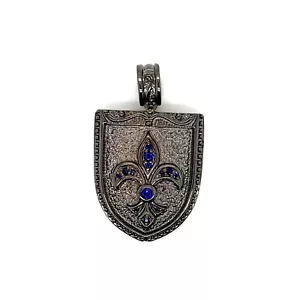Ciondolo da uomo in argento sterling 925 zaffiro fiore di giglio - Foto 1 di 3