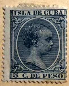 FERNANDO POO, 1897, 5c De Peso, Alphonso XIII, mint/hinge remnant - Scott #15 - Picture 1 of 2