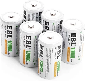 EBL 6x 1.2V Rechargeable D Batteries 10000mAh Ni-MH D Size Battery Cell - Picture 1 of 10