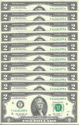 10 Consecutive 2013 $2 FA Block FRNs - Gem CU ALL w/Raised Digit ERRORS - Image 1 of 2