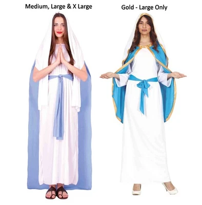 Womens Adult Virgin Mary Nativity Christmas Fancy Dress Costume 3 Sizes