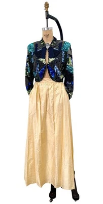 Maxi Falda Formal Jessica McClintock Dorada Seda Larga Forrada De Colección Talla 4 Foto 1 de 4