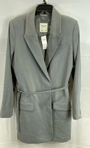 Abercrombie & Fitch Women's Gray Solid Belted Blazer Jacket Medium Long Sleeve - Picture 1 of 5