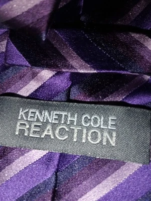 Kenneth Cole Reaction 58x4 Multi Color Purple Striped Neck Tie 100% Silk , China - Image 1 of 4