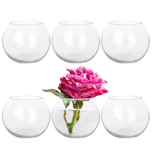 Set of 6 Clear Glass Vases, 4.7” W x 3.7” H, Round Candle Holders, Bubble Bow... - Picture 1 of 7