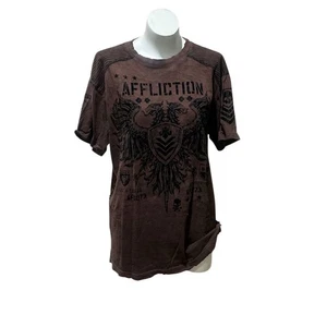 Camiseta Affliction Para Hombre XL Marrón Vintage Y2K Gráfico Flocado - Imagen 1 de 16