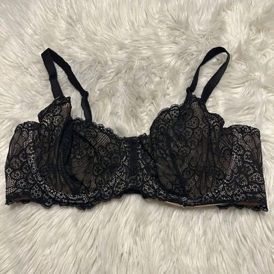 Sujetador Torrid 42C negro encaje sin forro balconette cierre trasero con aros Foto 1 de 4