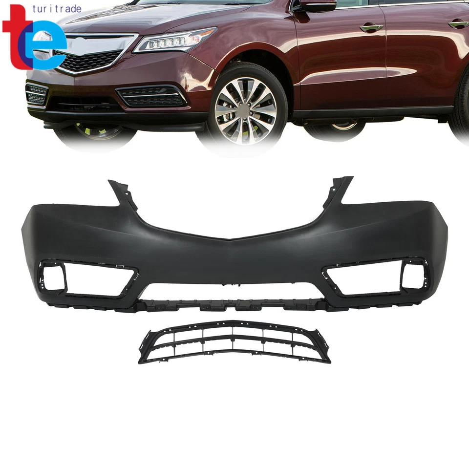 Front Bumper Cover +Lower Grille For Acura MDX 2014-2016 W/ Fog Light Cut Foto 1 de 4