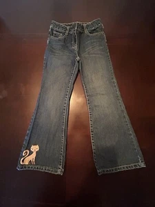 GYMBOREE KITTY GLAMOUR SIAMESE KITTY EMBROIDERED DENIM JEANS SZ 7 - Picture 1 of 2