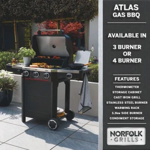 Norfolk Grills Atlas BBQ with Side Burner & Cabinet - Picture 1 of 23