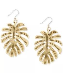 $29 Lucky Brand Goldtone Cutout Large Palm Leaf Drop Earrings LJ1B - Picture 1 of 6