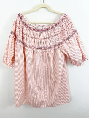 NUEVO ASOS Vestido Rosa Blanco Rayas Talla US 12 Algodón Volantes Campesino Boho Corto Foto 1 de 4