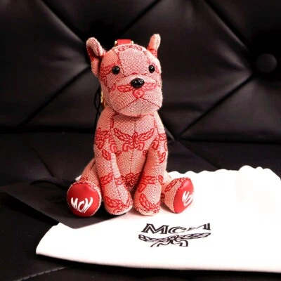 NEW $330 MCM Red Lauretos Monogram Jacquard Himmel FRENCH BULLDOG KEYCHAIN NWT - Image 1 of 4