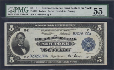 Fr.782 1918 $5 Federal Reserve Bank Note PMG About Uncirculated 55 - Image 1 of 2