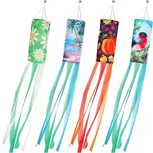 4 Pack Seasonal Windsock Spring Summer Fall Winter Outdoor Hanging Decor - Picture 1 of 7