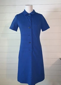 Vintage 60er Mod Damen Kragen Kurzarm Blau Etuikleid Gr. Small Handarbeit - Bild 1 von 8