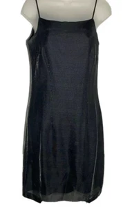 Mini Vestido Vintage Huis Clos Negro Metálico Talla 6 Sin Mangas Superposición Transparente Y2K - Imagen 1 de 7