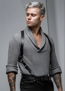 Men's Vegan Leather Chest Harness Suspenders - Plus Size Options - Customizable - Picture 1 of 8