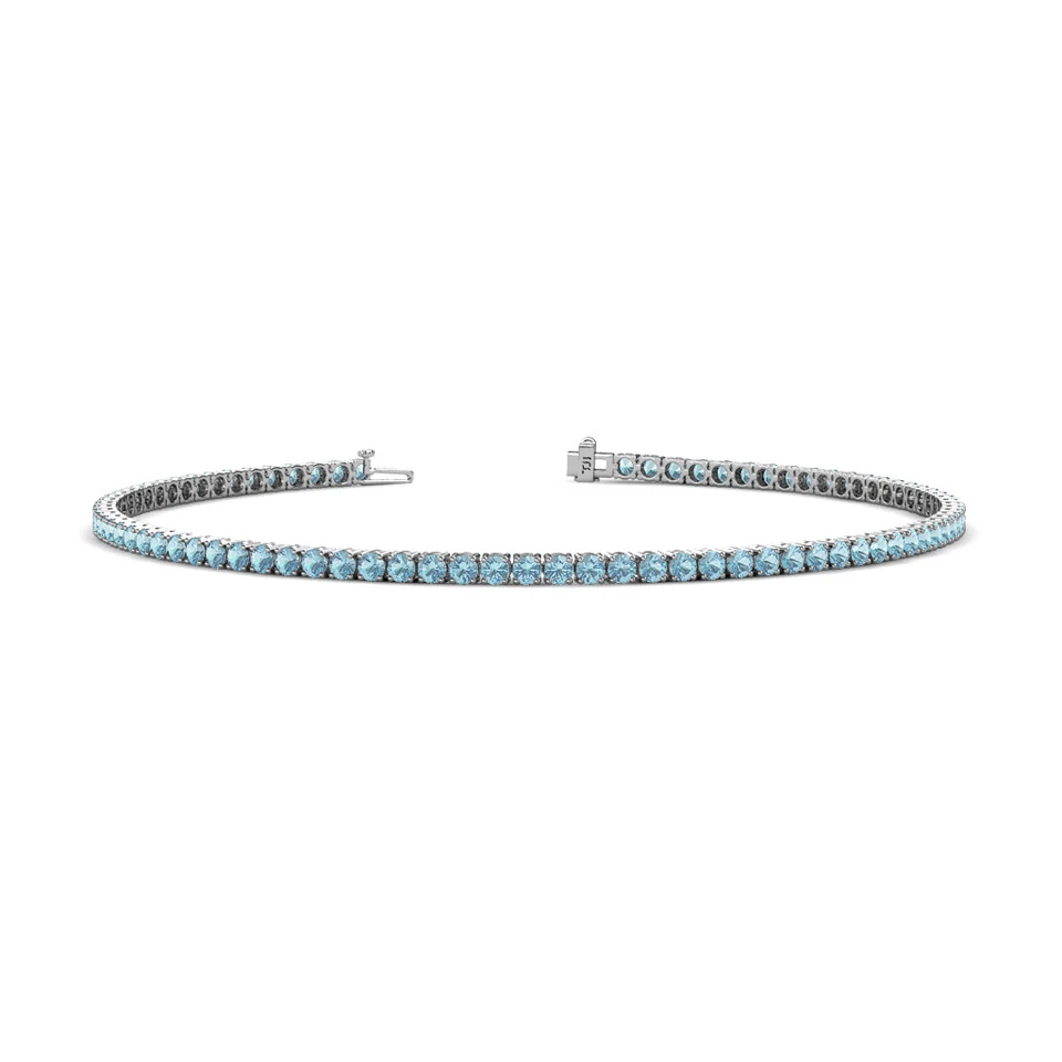Aquamarine 2mm Womens Eternity Tennis Bracelet 1.43 ctw 14K Gold JP:122315 - Image 1 of 1