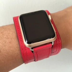 Red Apple Watch Band Cuff Leather 42mm | 44mm | 45mm | Fits All Series | Strap - Picture 1 of 4