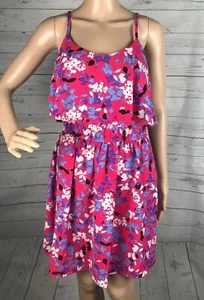 Elle Sundress Medium Pink Purple Floral Print Ruffled Cute Casual Dress Summer - Picture 1 of 12