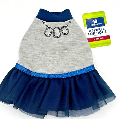 Top Paw Apparel for Dogs FA17 Collar Estampado Vestido XSmall Gris con Tul Azul Foto 1 de 2