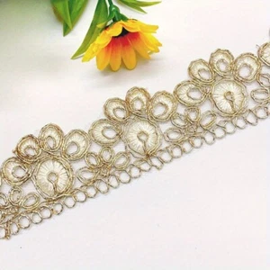Nastro In Pizzo Ricamato Fai Da Te Per Cucito Retro 3,5Cm Oro - Foto 1 di 7